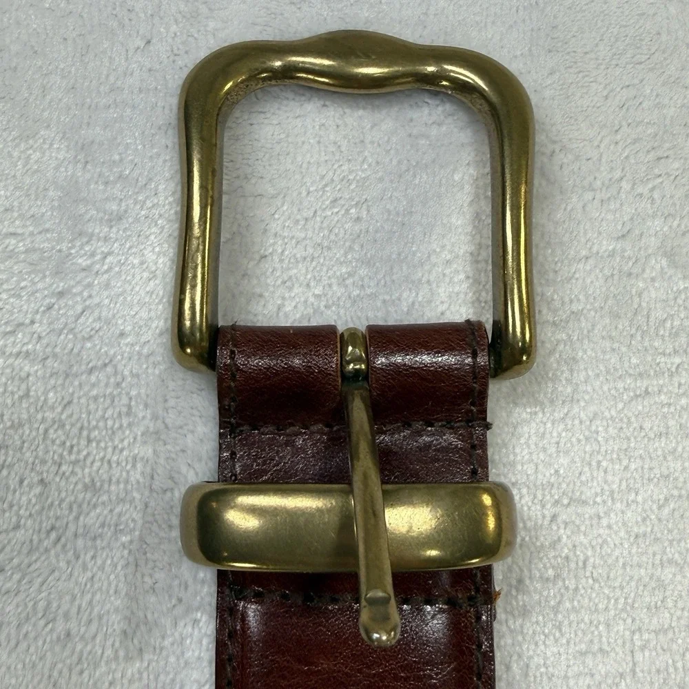 Fossil Genuine Leather Brown Belt Size L Brass Buckle Western Vintage 90s